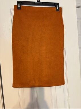 Rust Orange Suede-Texture Pencil Skirt